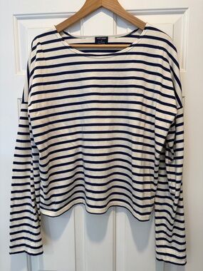 Saint James for J. Crew Navy and White Striped Boatneck Long Sleeve Top Shirt